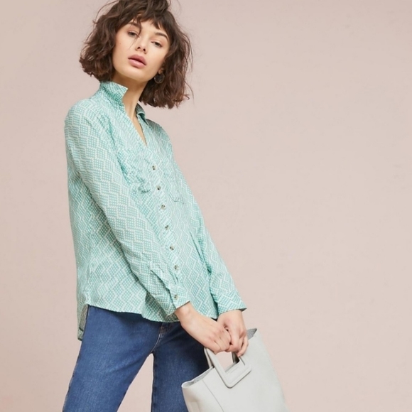 Anthropologie Tops - Anthropologie Maeve Rochelle Green Button Down Shirt
